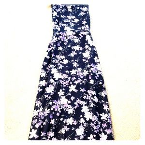 Navy floral strapless maxi dress